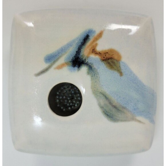 Georgetown Pottery Light Blue Square Ikebana Vase w. Flower Frog Signed 4.75"‎ - Picture 1 of 8